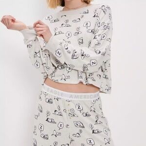 American Eagle AE Snoopy Peanuts Plush Sleep Lounge Pajama Set Shorts Top Size L
